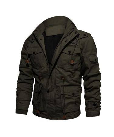 Hanxiulin fleece jacket plush jacket cuddly jacket men's coat winter jacket long -sleeved winter coat jacket step jacket bladder fleece jacket fleece buffer coat with hood winter jacket green xxl
