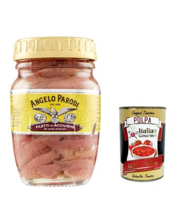 6x Angelo Parodi Filetti Di Acciughe In Olio D'oliva anchovy fillets in olive oil 90 g + Italian Gourmet Polpa di Pomodoro 400 g