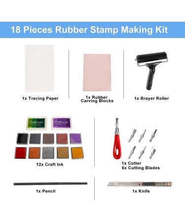 Patioer 18 Pcs Rubber Stamp Making Kit with Linoleum Cutter, Tracing Paper, Rainbow Ink Pad - Stamp Carving Crafts Set - Buy Online on GoSupps.com