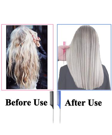 3 Pack Rat Tail Combs - Heat Resistant Carbon Fiber Fine Tooth - Stainless Steel Handle Pin - Black Blue Pink - Buy Online on GoSupps.com