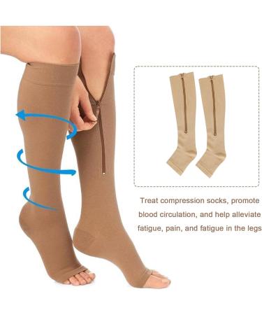 Buy Aynkh Extra Large 20-30 mmHg Compression Socks with Zipper | Knee High Open Toe Support Stockings for Varicose Veins Edema Swollen Legs & Pregnancy Relief - Buy Online on GoSupps.com