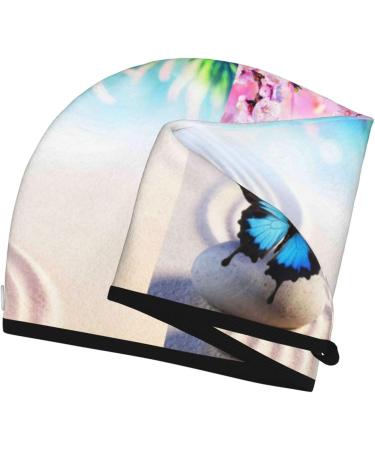 Hair Towel Wrap | Quick Drying Hair Turban with Button | Butterfly in Blossoms Zen Design - Buy Online on GoSupps.com