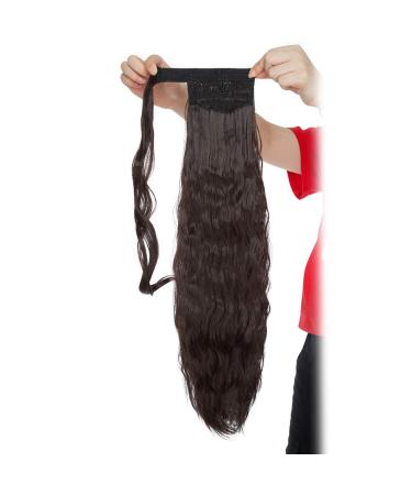 20 Inch Real Long Corn Wave Ponytail Clip in Hair Extensions Magic Paste Wavy Wrap Around Ponytail Hairpiece for Women Dark Brown Dark Brown 20 Inch