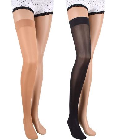 23-32 mmHg ASSISTICA Medical Compression Stockings Class 2 Closed Toe Thigh High Socks (158-170 cm/Small Black) 158-170 cm / Small Black Black