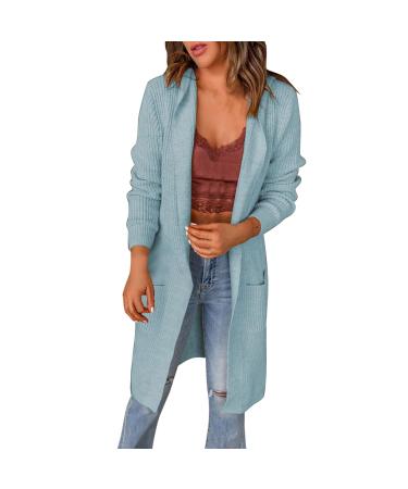 Gefomuofe Women's Long Sleeve Classic Blouses Cardigan with Buttons Long Sleeve Lightweight Cardigan Elegant Shoulder Jacket Top Casual Sweater Elegant Shoulder Jacket Top Casual Top Blue M