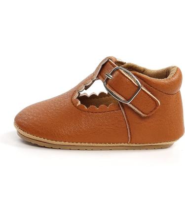 Baby Anti-Slip First Walking Shoes - Soft Sole Toddler Sneakers for Boys and Girls | Infant PU Leather Prewalkers for 0-18 Months | Narrow Brown (0-6 Months) with Sock - Buy Online on GoSupps.com