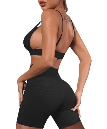 Women's High Waist Bodycon Yoga Leggings & Crop Top Set - Black | Gym Workout Outfit - Buy Online on GoSupps.com