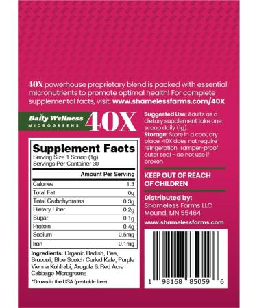 Buy 40X Microgreen Powder - Daily Nutritional Wellness 1 Oz | Organic Superfood Supplement for Health - Buy Online on GoSupps.com