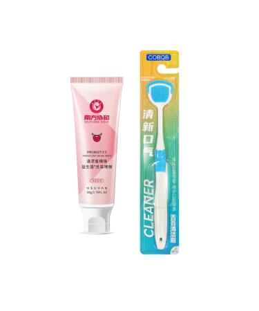 Tongue cleaner-brush set tongue cleaning gel tongue scraper fought bad breath deodorant mint fragrance to remove bad breath and fresh breath (1 piece)