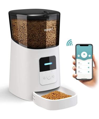 WOPET 6L Automatic Cat Feeder,Wi-Fi Enabled Smart Pet Feeder for Cats and Dogs,Auto Dog Food Dispenser with Portion Control, Distribution Alarms and Voice Recorder Up to 15 Meals per Day White