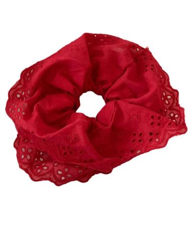PURPLELILY Lace Scrunchies for Women Large Elastic Hair Scrunchy Eye Catching Hair Rope French Hair Bobbles Ponytail Holder Red