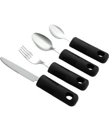 Adaptive Utensils (4-Pieces) Wide Non-Weighted Non-Slip Handles for Hand Tremors Arthritis Parkinson s or Elderly use - Stainless Steel Knife Fork Spoons - Black Thick Handle - Black - Buy Online on GoSupps.com
