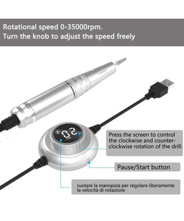 Foxzone Electric Nail Drill - Professional 35000 RPM Portable Nail File with Visible Display Screen for Acrylic Gel Nails - Silver - Buy Online on GoSupps.com