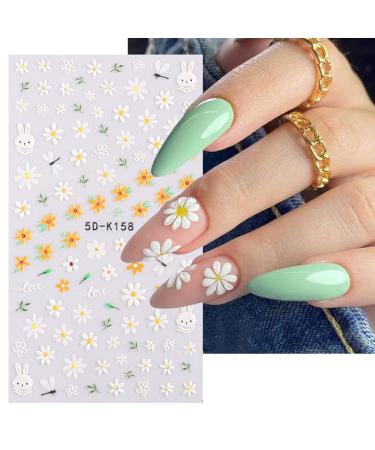 Daisy Embossed 5D Nail Art Stickers - Spring Flower & Rabbit Design | Self-Adhesive Decor for Women & Girls - 3 Sheets - Buy Online on GoSupps.com