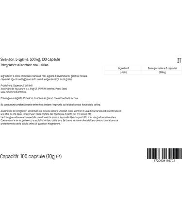 Swanson L-Lysine 500mg 100 Capsules - High Dose, Lab-Tested, Soy-Free, Gluten-Free, Non-GMO - Buy Online on GoSupps.com