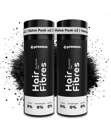 Prowess Black Hair Fiber - 27g (Pack of 2) - Natural & Vegan - Texturizes & Densifies - Hair Densifying Powder for Men & Women - Cotton Hair Fiber - Formaldehyde and Sulfate Free
