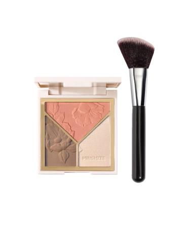 Highlighter & Contour & Blush 3 in 1 Makeup Palette with Brush Matte Shimmer Glow Illuminator Powder Perfect For Face Highlight Contour Bronzer Shape Silky Brillliant Compact Make-up 2 pack(with brush)
