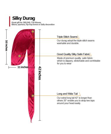 4-Piece Silky Durag Caps Headwraps + Silk Wave Cap for Men | Long Tail & Wide Elastic Band | HY-1 - Buy Online on GoSupps.com