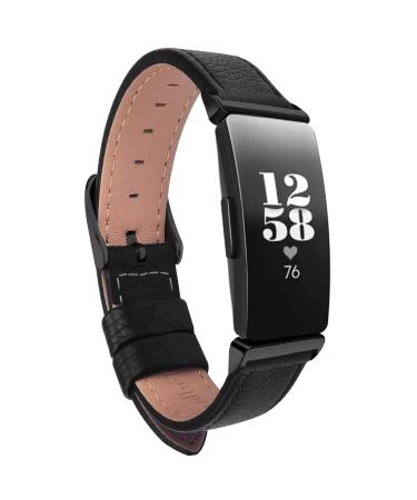 Bands Compatible with Inspire HR & Inspire & Inspire 2 Women Men, Leather Accessories Strap Wrist Band Compatible with Inspire 2/ Inspire/Inspire HR (Black)