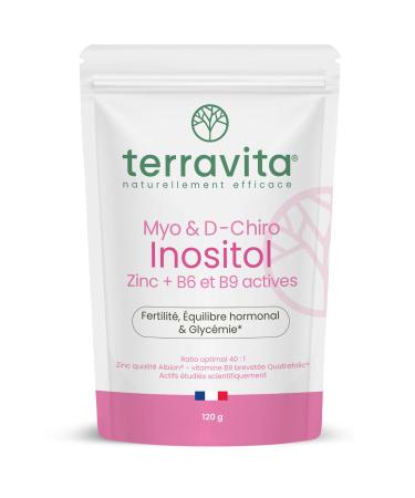 Myo-Inositol + D-Chiro-Inositol | Avec Zinc Bisglycinate B6 et Acide Folique B9 Quatrefolic | SOPK Soutien Hormonal et M tabolique | Ratio Optimal 40:1 | 120 Grammes Poudre Go t Neutre | Terravita