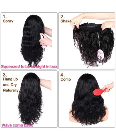 WIGNEE 100% Virgin Human Hair Natural Wave Wig with Bangs - 16 Inch Brazilian Hair Natural Black Color - Buy Online on GoSupps.com
