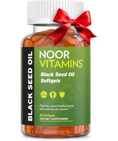 Noor Vitamins Halal Black Seed Oil Capsules, Halal Vitamins, 1000 mg Black Seed Oil from Nigella Sativa, Thymoquinone, Non-GMO, Gluten Free, 60 Count - Buy Online on GoSupps.com
