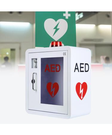 Qianmei AED cabinet AED Defibrillator wall cabinet storage cabinet made of metal steel plate with alarm and light suitable for all brands of Cardiac Science for public places 36 x 20 x 40 cm
