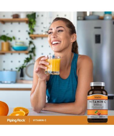 Piping Rock Vitamin C 500mg | 300 Caplets | Supplement for Women and Men | with Rose HIPS and Bioflavonoids | Vegetarian Non-GMO Gluten Free - Buy Online on GoSupps.com