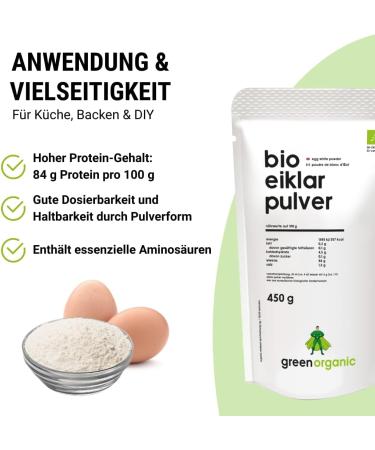 Organic Workout Organic egg white powder pure egg white protein from organic eggs for cooking baking and shakes pasteurized spray dried 450g GreenOrganic Eiklar 400 g - Buy Online on GoSupps.com