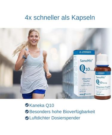 MSE Pharmaceuticals Sanomit Q10 Liquid - Vegan Ubiquinone Drops | Liposomal Kaneka Coenzyme Q10 - High Bioavailability (10ml) | Dr. Enzmann - International Shipping - Buy Online on GoSupps.com