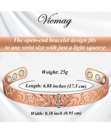 Vicmag Copper Magnetic Bracelet for Women Men | Adjustable Size | 6X Ultra Strength Magnets | 99.99% Solid Pure Copper | Rose Gold Crystal Plum | Gift Box Included - Buy Online on GoSupps.com