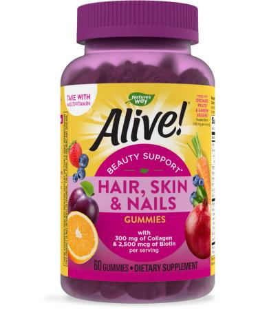Nature's Way Alive! Hair Skin & Nails with Collagen Strawberry Flavored 60 Gummies