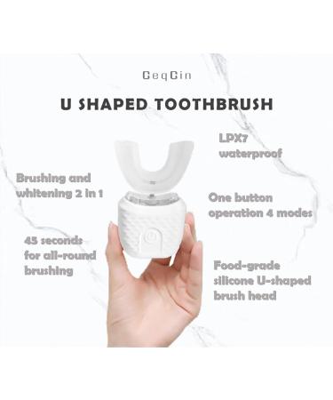 Ultrasonic Electric Toothbrush Adult U Shaped Toothbrush 4 Modes Whole Mouth Toothbrush Whitening Wireless Charging IPX7 Waterproof(White) - Buy Online on GoSupps.com