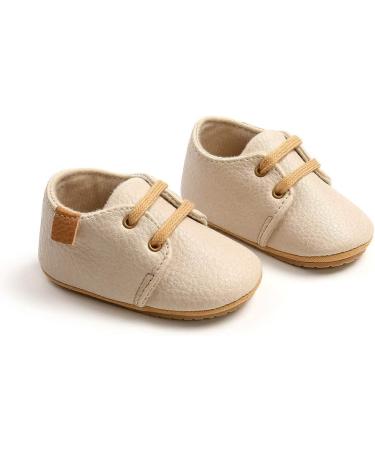 Sonsage Infant Baby Oxford Shoes | Pu Leather Lace-Up Anti-Slip Trainer | Soft Rubber Sole | 0-6 Months | Apricot - Buy Online on GoSupps.com
