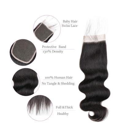 Beauhair Brazilian Body Wave Virgin Hair Bundles with Lace Closure | 14/16/18+14 Inch | Unprocessed Human Hair | Natural Black 4X4 Lace Closure | Free Part | Body Wave Bundles - Buy Online on GoSupps.com