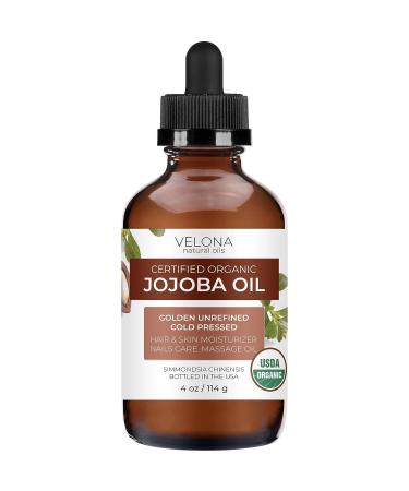 Organic Jojoba Oil - 4 oz | Golden, Unrefined & Cold Pressed | For Face, Hair, Body & Skin Care | Stretch Marks & Cuticles | Moisturizing Carrier Oil | Hexane-Free - Buy Online on GoSupps.com