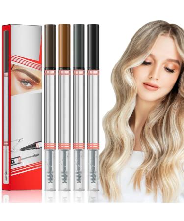 Generisch 2-in-1 Eyebrow Pencil with Gel - 2025 - 2-in-1 Eyebrow Pen - Magic and Waterproof Pen - With 4 Split Tips (02# Dark Brown)