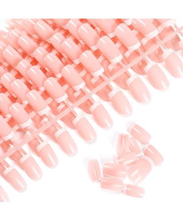 LIARTY 240 Pieces 10 Sets French Fake Nails Press on Nails for Women Girls Full Cover Medium Length Pink False Nails Natural Artificial Nail Tips for DIY Nail Art