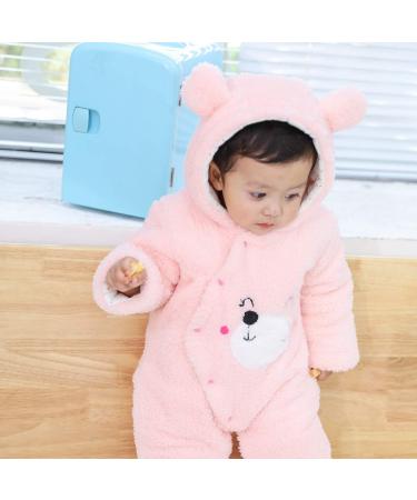 Puseky Newborn Baby Cartoon Bear Snowsuit - Winter Coat Hooded Footed Romper Jumpsuit | Unisex Baby Clothes Bodysuit (9-12 Months) - Pink - Buy Online on GoSupps.com