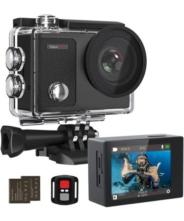 Dragon Touch 4K Underwater HD Action Camera, Vision 3 Pro Touch Screen 20MP 100FT Waterproof Video Camera Adjustable View Angle WiFi Sports Camcorder with Remote Control Helmet Accessories Black