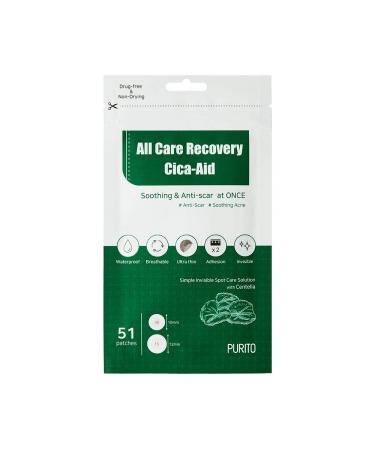 Pimple Patches  PURITO All Care Recovery Cica-Aid 51 Patches Blemish Spot  Acne pimple spot treatment  hydrocolloid Dots  Acne patch  Pimple Master  Absorbing cover  Centella  Invisible  Healing Patch  Non-drying