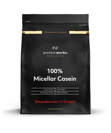 Protein Works 100% Micellar Casein Protein Powder | Slow Release Protein Shake | Amino Acids | High Protein | Strawberries 'n' Cream | 500 g Strawberries 'n' Cream 500 g (Pack of 1)