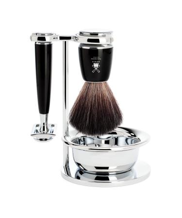 M hle Rytmo Razor set - bowl shaving brush with black fibre razor planer stand - handles made of black noble resin - vegan noble resin black