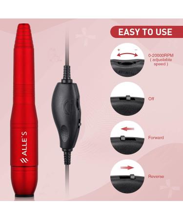 Professional Electric Nail Drill for Acrylic Nails - 20000RPM Adjustable Speed Efile Manicure Pedicure Set with Sanding Bands and Bits - Gifts for Women (Red) - Buy Online on GoSupps.com