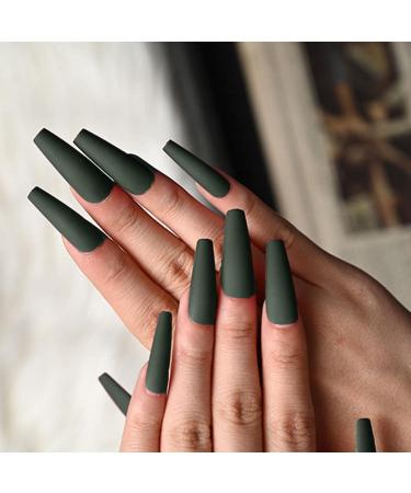 Buy Bufenia Matt Pure Colorful Artificial Nails - Long Ballerina Coffin Press-On Set (24pcs Dark Green) for Women & Girls - Buy Online on GoSupps.com
