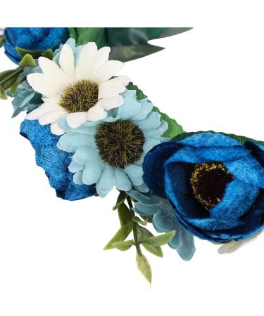 Floral Crown Headband Bride Flower Wreath Crown Flower Garland Headband Hair Wreath Hair Garland Boho Floral Headpiece with Ribbon Rose Flower Bohemian Hair Accessories for Wedding Party Festival Blue - Buy Online on GoSupps.com