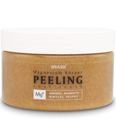 Sivash Magnesium body peeling body scrub with hibiscus rosehip hyaluronic acid 250ml - fine peeling with magnesium chloride crystals for more beautiful skin and relaxed muscles - Buy Online on GoSupps.com