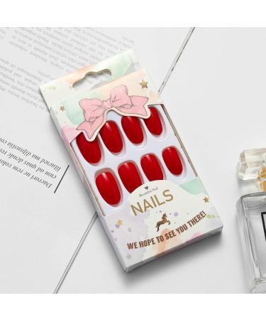 Yizaca Glossy Oval Red Short Press on Nails - 24Pcs Set D for Women and Girls - Buy Online on GoSupps.com