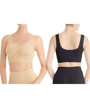 Lemef 3-Pack Seamless Sports Bra Set - Wirefree Yoga Bras with Removable Pads - Black, White, Nude - XL - Buy Online on GoSupps.com