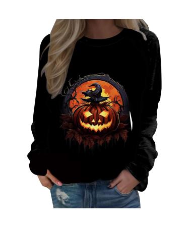 Halloween Costumes Printed Fashionable Casual Long Sleeved Zipper Round Neck Hoodies Sweater Tops Zip Us Black Large
